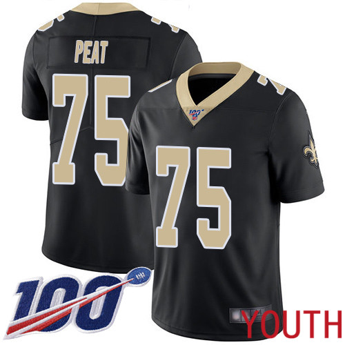 New Orleans Saints Limited Black Youth Andrus Peat Home Jersey NFL Football 75 100th Season Vapor Untouchable Jersey